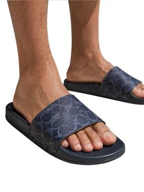 Coach Signature Pool Slides Denim Blue Men’s Size 8 D